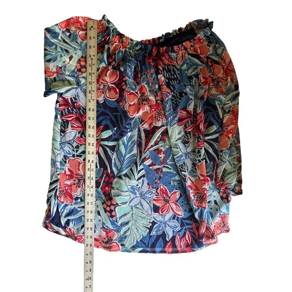 Jones New York Pacific Navy Multi Floral Print Lined Off-Shoulder Blouse PXL - Picture 6 of 8